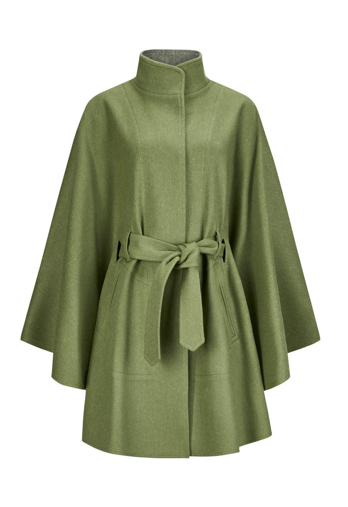 Charlotte Lodencape in der Farbe Salbei mit Grau