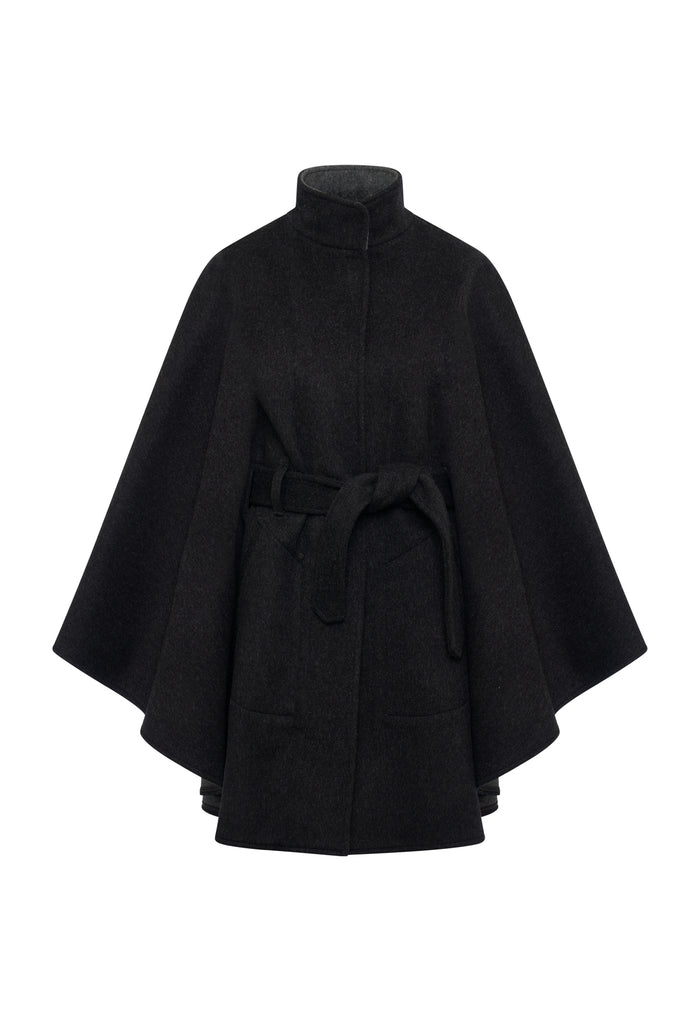 Charlotte Lodencape in der Farbe Anthrazit mit Hellgrau