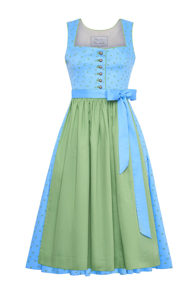 Dirndl Fanny aus Baumwolle Hellblau/ Grün