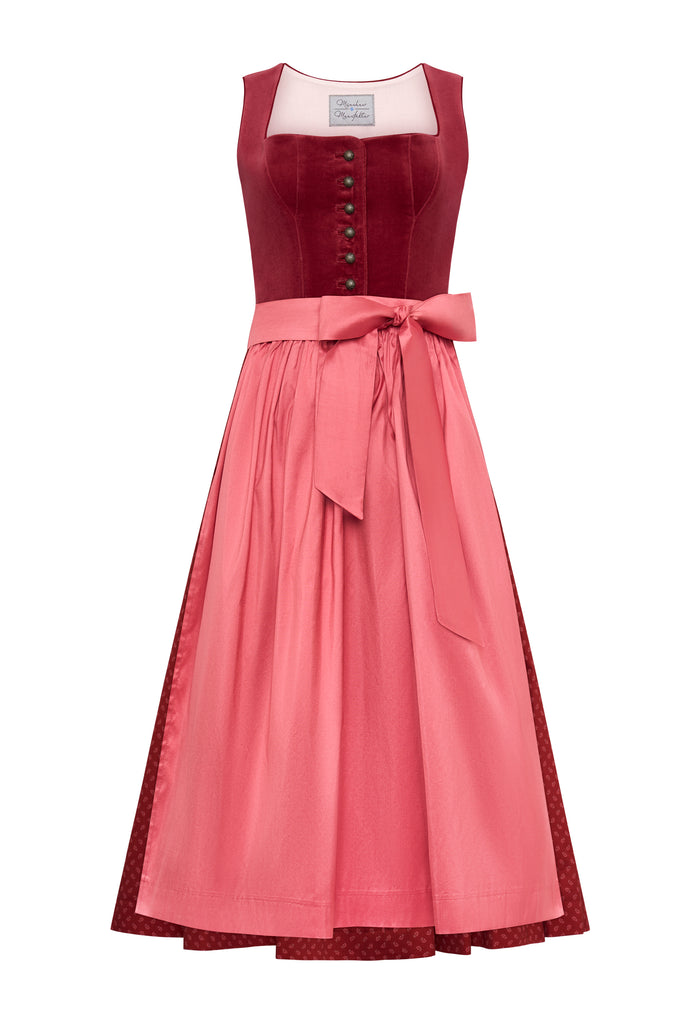 Dirndl Fanny, aus Samt in der Farbe Himbeerrot