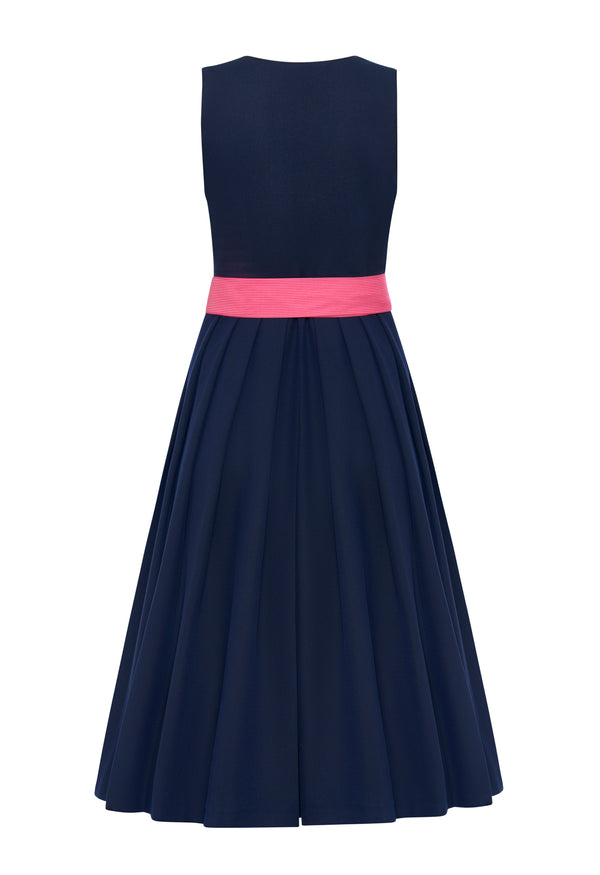 Dirndl Fanny Dunkelblau mit pinker Schürze