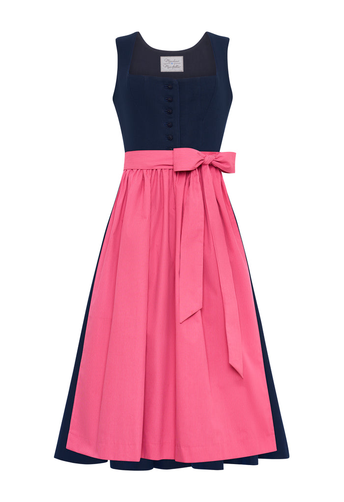Dirndl Fanny Dunkelblau mit pinker Schürze