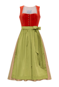 Dirndl Fanny, exklusives Samt Dirndl in der Farbe Orange