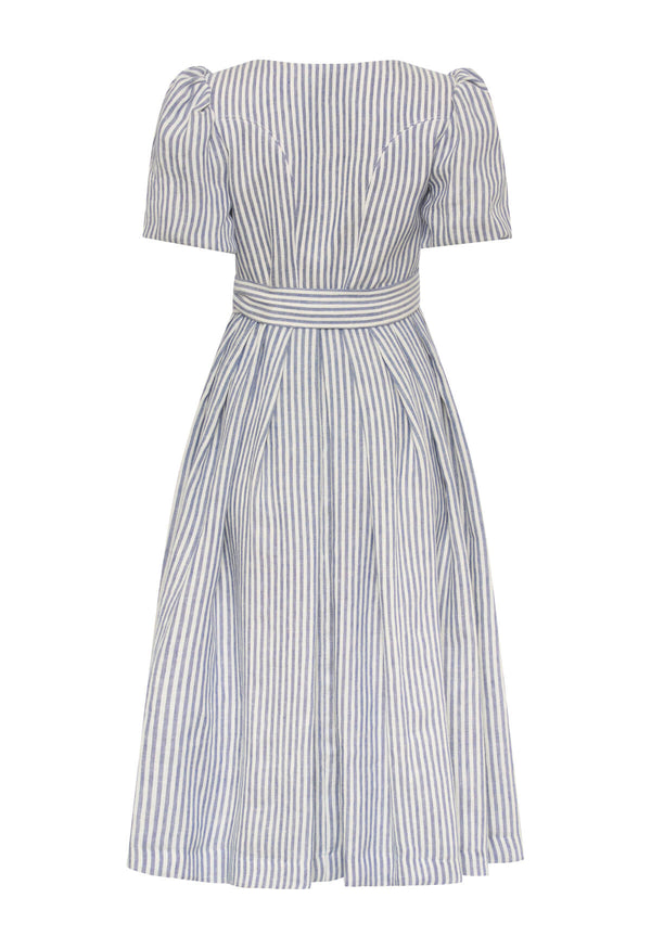 Streifendirndl Becky aus Leinen Blau/Weiß
