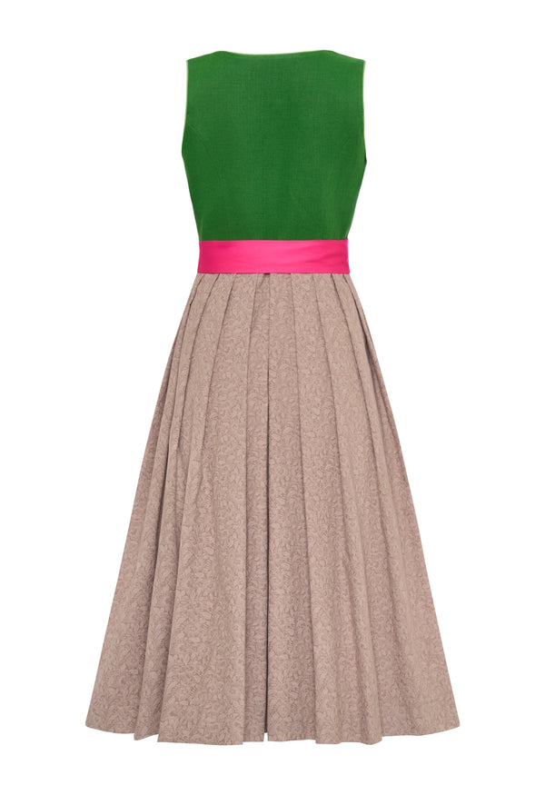 Dirndl Johanna aus Leinen Tannengrün & Pink