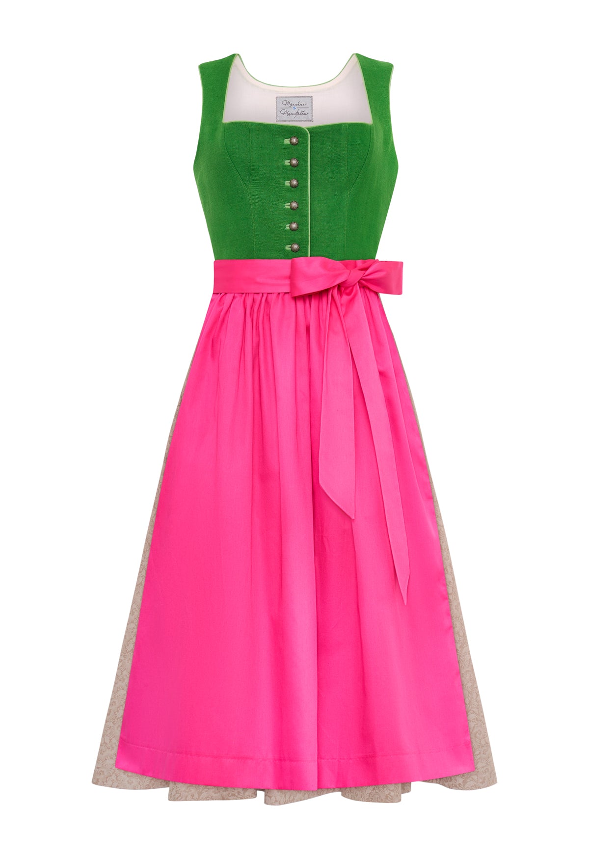 Dirndl Johanna aus Leinen Tannengrün & Pink