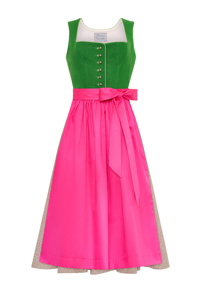 Dirndl Johanna aus Leinen Tannengrün & Pink