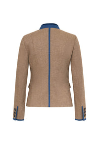 Marie hüftlange Jacke Fischgrat Beige mit Blau