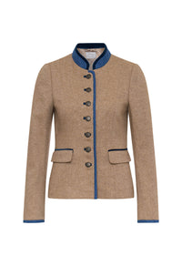 Marie hüftlange Jacke Fischgrat Beige mit Blau