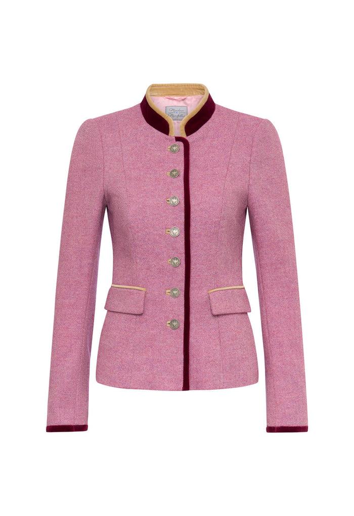 Marie hüftlange Jacke Fischgrat  Rose mit  Beere