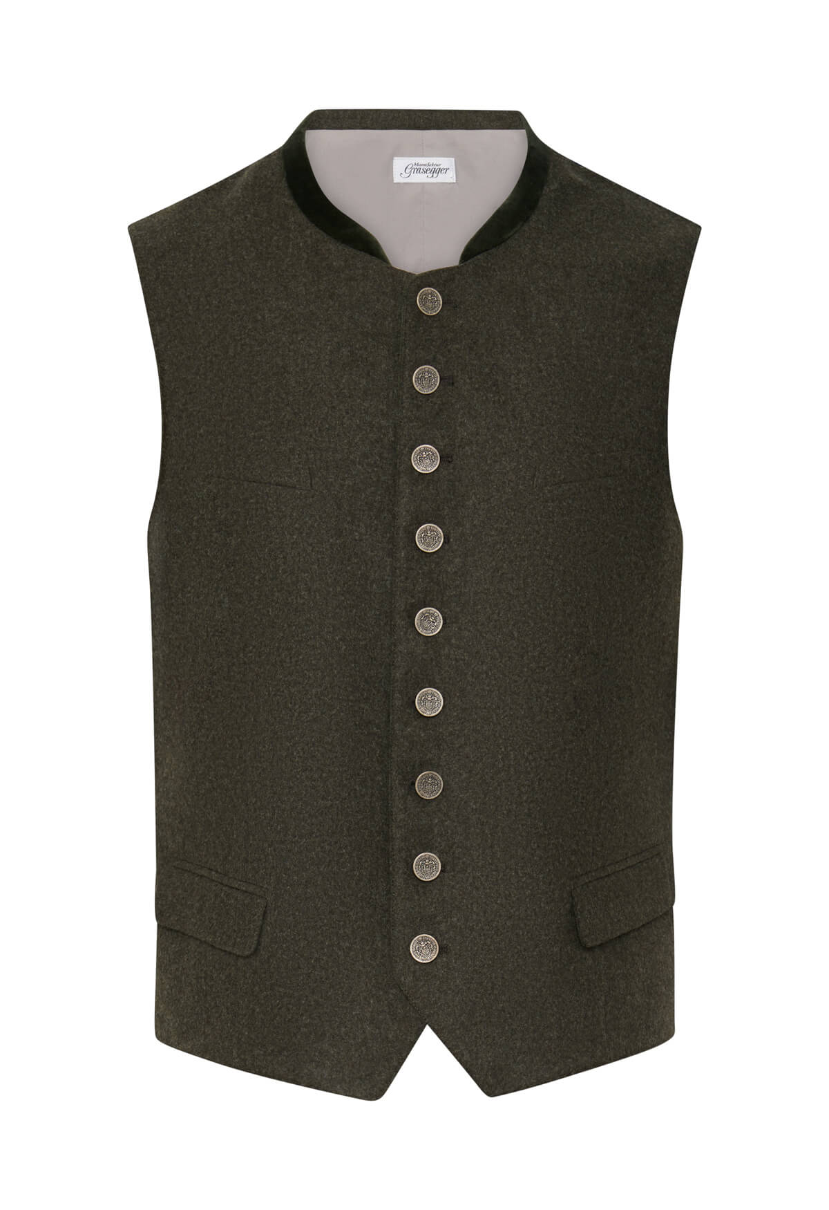 Lodenweste in Dunkelgrün mit Stehkragen