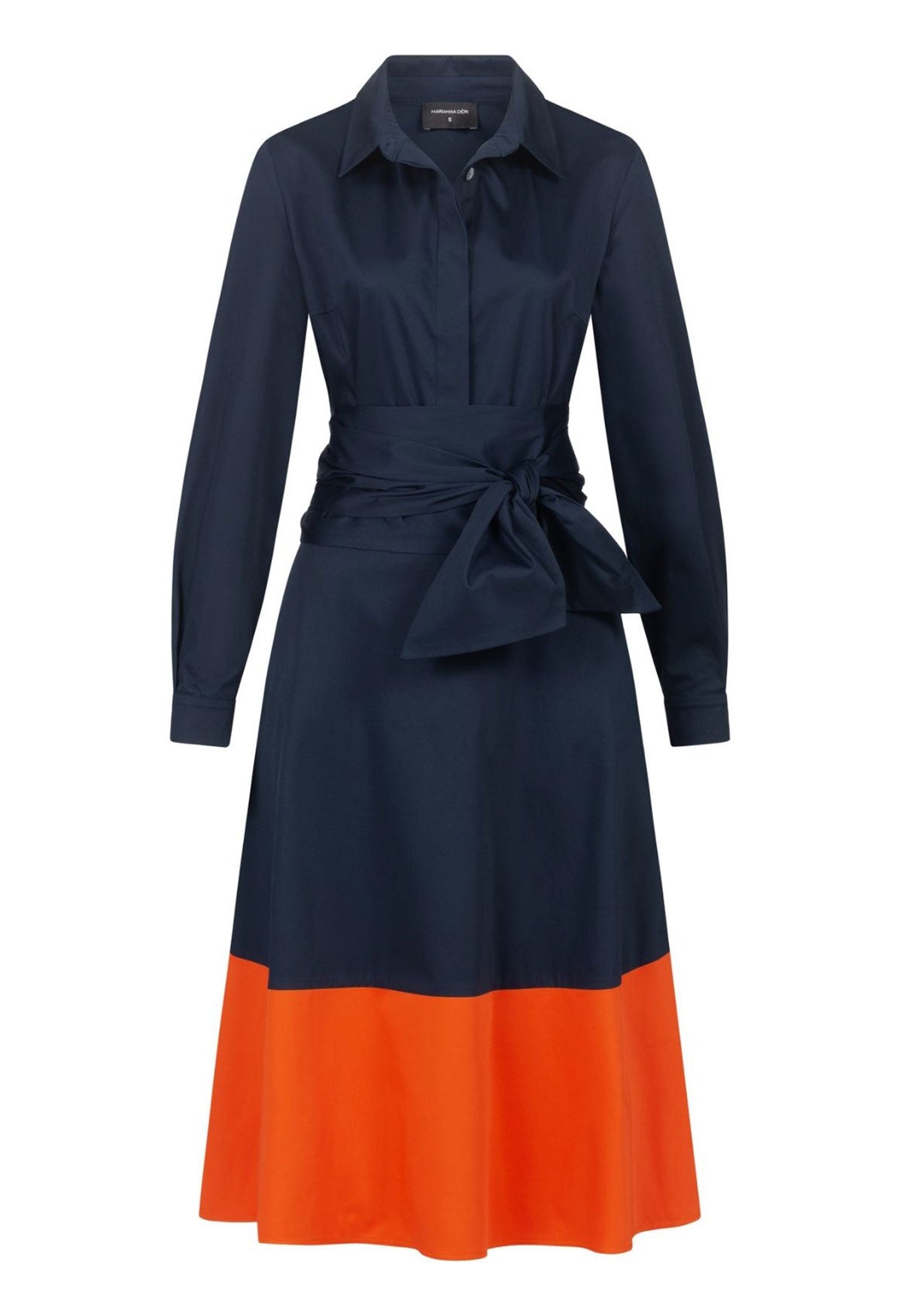 Blusenkleid mit Bindegürtel Navy-Orange